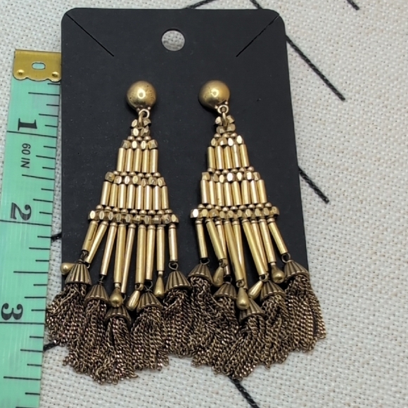 J. Crew Gold Chandelier Earrings with Tassel Fringe - Picture 5 of 5